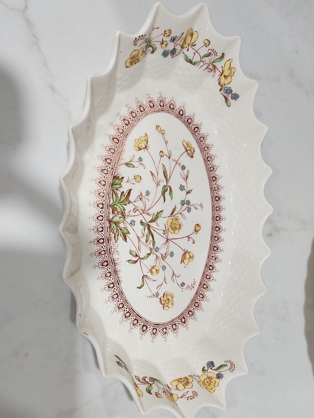 Spode Cream and Yellow Floral Scalloped Serving Platter